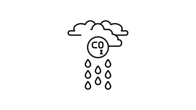 Minimalist outline animation of carbon cloud with CO2 rain drawing on and fading out. Features a clean pop up style in 3 color setups.