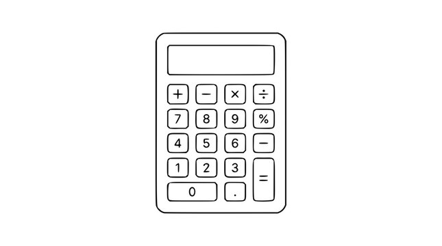 Digital calculator vector icon with numeric buttons, operation symbols, and display screen - minimalist line illustration for mathematics, finance, accounting, and business computation