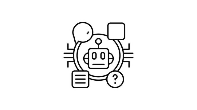Minimalist outline animation of chatbot AI robot with network drawing on and fading out. Features a clean pop up style in 3 color setups.