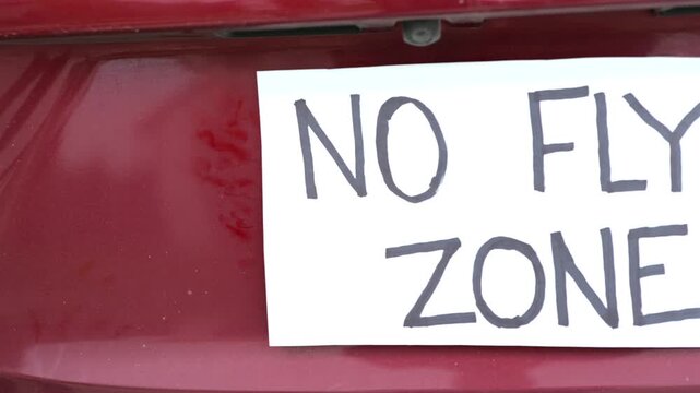 Handmade sign on car license plate slot messages like Opt Out and Data equals money to protest ALPR vehicle surveillance and Fourth Amendment rights