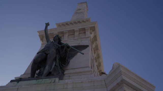 Detailed View of Restauradores Monument in Lisbon Portugal During Summer Golden Hour Shot with Cinema Camera