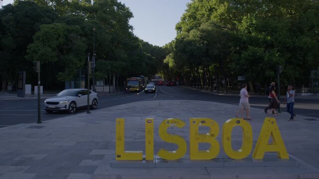Lisboa Sign at Eduardo VII Park in Lisbon Portugal During Summer Golden Hour Shot with Cinema Camera