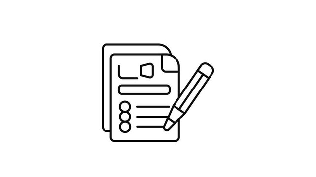 Minimalist outline animation of movie script list with pencil drawing on and fading out. Features a clean pop up style in 3 color setups.