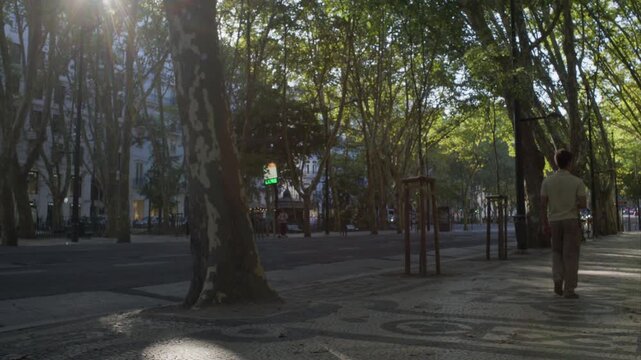Evening Atmosphere on Avenida da Liberdade in Lisbon Portugal During Summer Shot with Cinema Camera