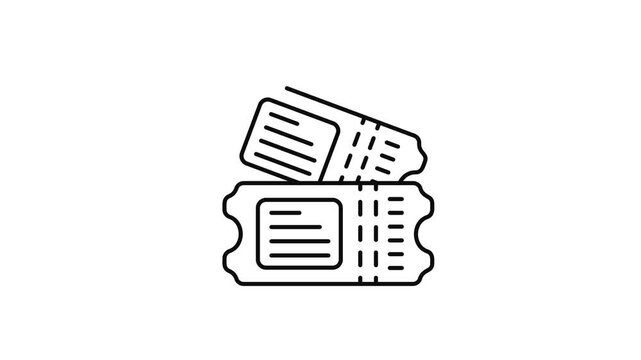 Minimalist outline animation of cinema movie tickets drawing on and fading out. Features a clean pop up style in 3 color setups.