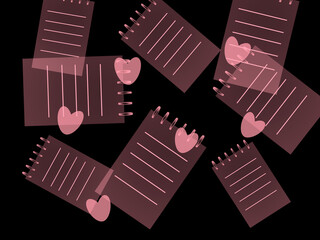 Love letters on pink notepad pink background