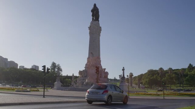 Close Up of Marques de Pombal Statue in Lisbon Portugal During Summer Golden Hour Shot with Cinema Camera