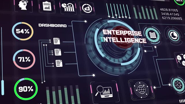 Software architecture interface tracking enterprise intelligence parameters alongside futuristic data processing loops