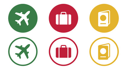 Fototapeta premium Travel booking icons with airplane luggage and passport symbols on white background