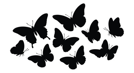Collection Of Black Butterfly Silhouettes Against A White Background Silhouette © Sogir