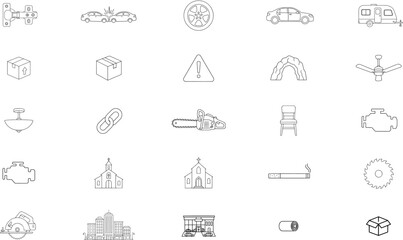Fototapeta premium Comprehensive Vector Icon Set Featuring 25 Hand-Traced Minimalist Line Art Illustrations Including Automotive, Construction, Architecture, Logistics, and Lifestyle Symbols for Professional Graphic