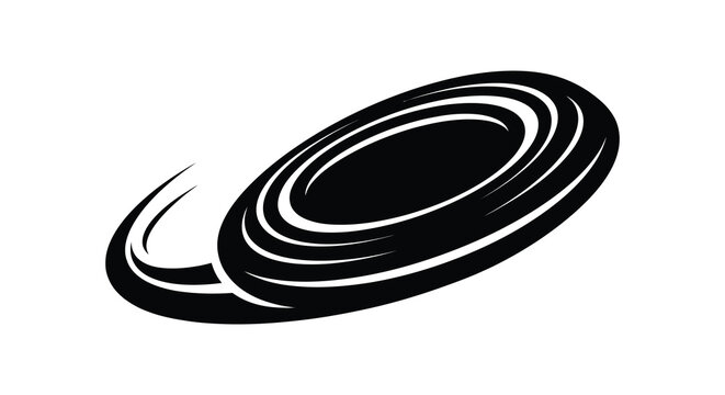 Concentric oval shape with trailing curves black and white silhouette