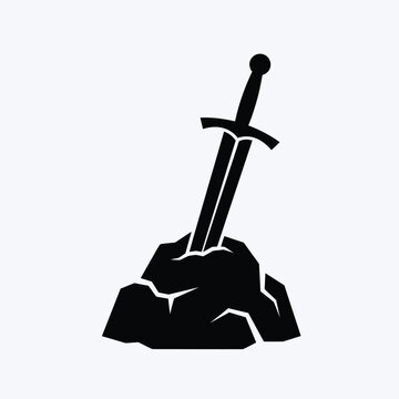 Legendary sword in stone vector silhouette icon