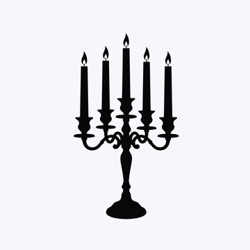 Vintage burning candelabra silhouette vector illustration