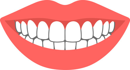 Fototapeta premium Bright and cheerful illustration of a smiling mouth with white teeth and pink lips, expressing happiness and positivity isolated on white background