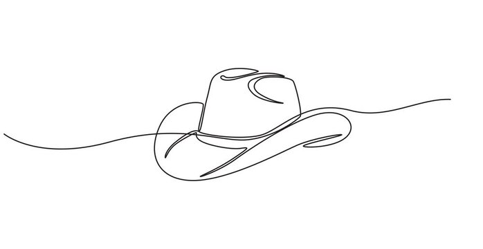 Self drawing line animation Cowboy Hat continuous one single line drawn concept video, Animated self drawing of continuous line draw cowboy on horse galloping across dusty field. Cowboy on bucking