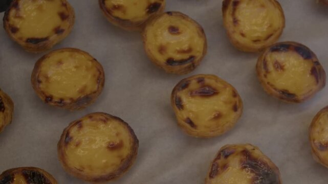 Traditional Portuguese Custard Tarts Display in Lisbon Portugal Shot with Cinema Camera