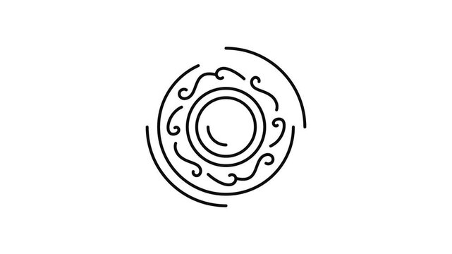 Minimalist outline animation of dinner plate with pattern drawing on and fading out. Features a clean pop up style in 3 color setups.