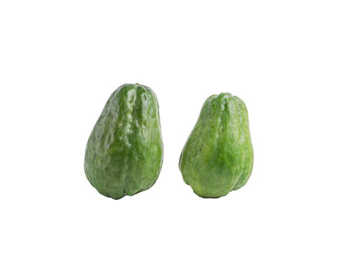 Pair of fresh chayote squash Sechium edule isolated on transparent background. Premium vegetable for cooking and healthy lifestyle design.
