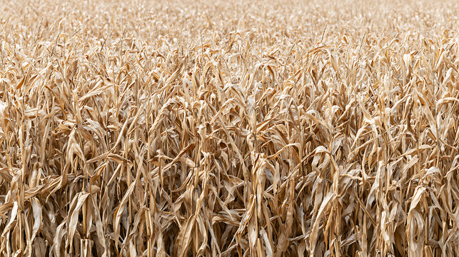 Dry field of golden crops under natural light, showcasing texture and patterns of mature agricultural plant stalks ready for harvest season