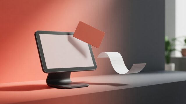 Point of sale system with credit card and receipt for digital payment transactions in modern retail technology environment