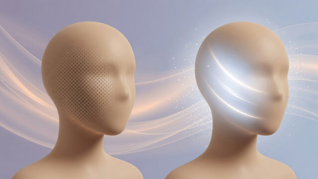 Human facial skin with pores and glowing light showing cosmetic procedure rejuvenation and anti aging effect