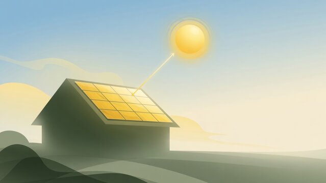House roof with solar panels generating clean energy from sunlight, illustrating sustainable living and green power