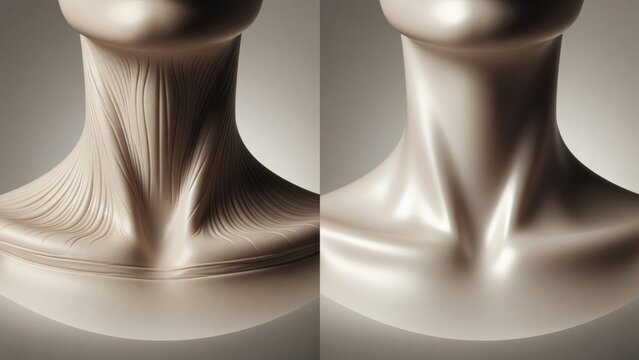 Neck skin aging and rejuvenation concept comparing wrinkled and smooth texture before and after treatment