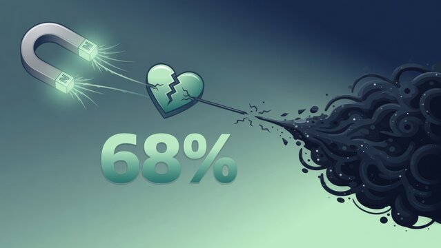 Magnet pulling a broken heart, representing mental health recovery, addiction challenges, and overcoming negative thoughts and despair