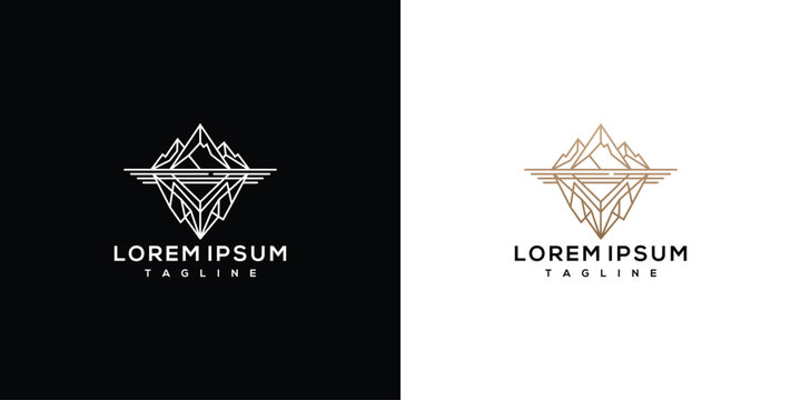 Abstract Geometric Logo with Diamond and Lines on Black and White Backgrounds