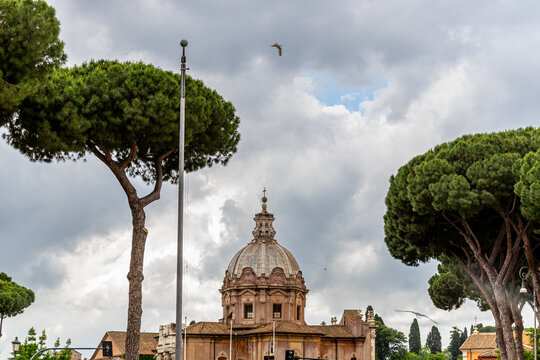 Ancient ruins of the Roman Forum and the church of Santi Luca e Martina in Rome Italy