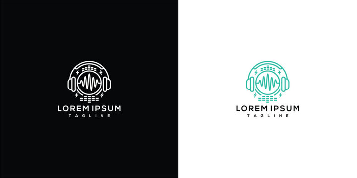 Modern Headphones Sound Wave Music Logo Design Concept