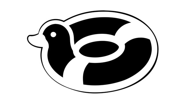 Duck shaped swim ring vector icon with editable stroke, black and white inflatable pool float illustration for summer water play, beach vacation recreation, aquatic leisure and outdoor fun graphics