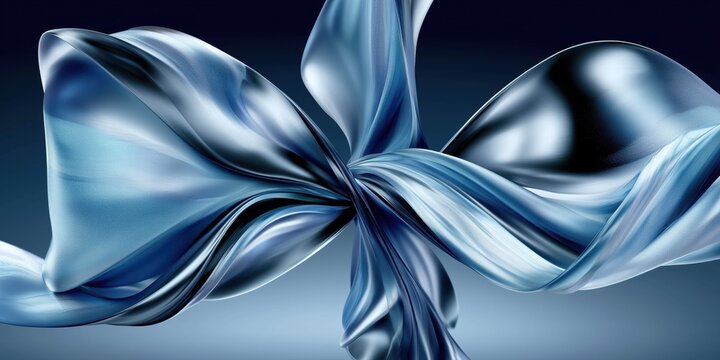 Glossy Blue Satin Bow Ribbon Luxury Abstract Background.

