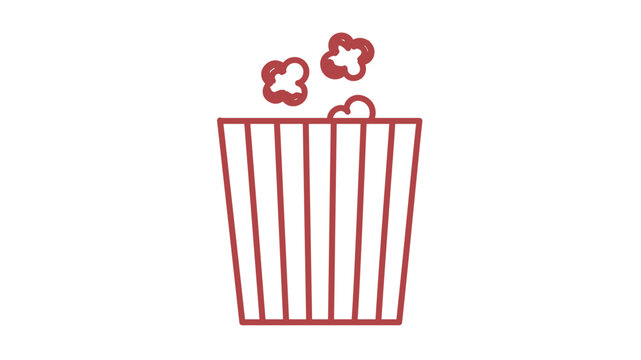 Clean flat vector line icon of a striped popcorn bucket, ideal for cinema snack menus, movie night flyers, and entertainment signage.
