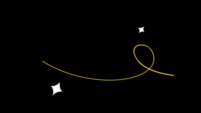 Yellow curved line swirly arrow with white sparkle stars isolated on solid transparent background simple flat modern graphic design concept element banner