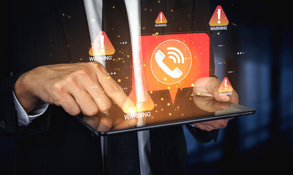 Businessman Using Tablet to Monitor Warning Alerts in Communication with Signals Representing Urgent Notifications Haptic.