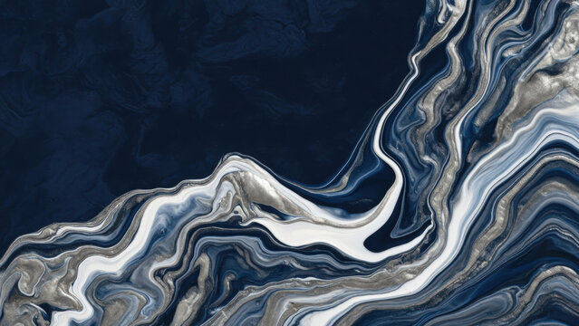 Sfondo astratto di pittura fluida blu notte e oro con texture effetto marmo