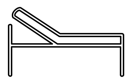 A clean flat vector line icon of a hospital bed for ward maps, patient admission forms, healthcare apps, and medical service directories.