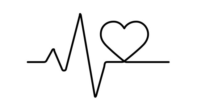 A clean flat vector line icon showing a heartbeat waveform for health monitoring, telemedicine screens, fitness tracking, and clinical reports.