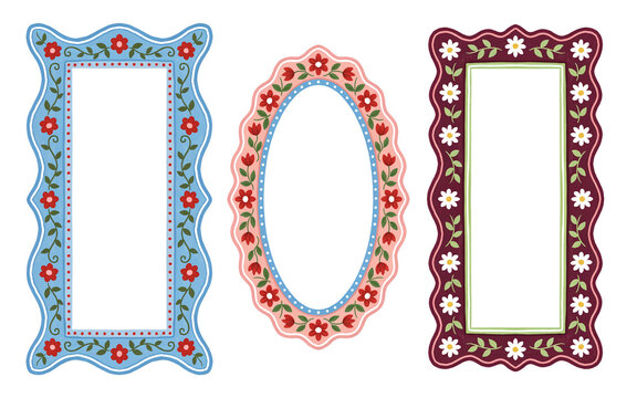 Decorative floral frames set. Ornate vintage border collection with transparent background.