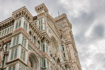 Fototapeta premium Historic facade of the cathedral complex with Duomo Campanile and Baptistery in Florence Italy