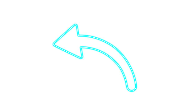 Neon cyan curved arrow isolated on transparent background