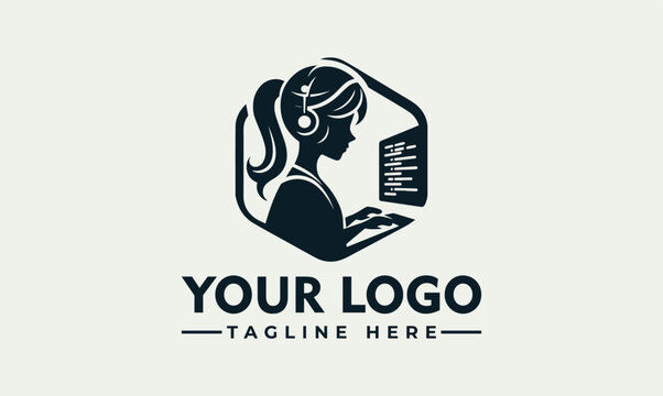 Professional Tech Logo Featuring a Focused Women Coder Working on Programming and Software Development Projects