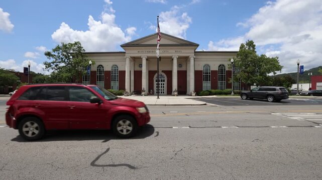 Front View of a Civic Building with Columns in Scottsboro, Alabama