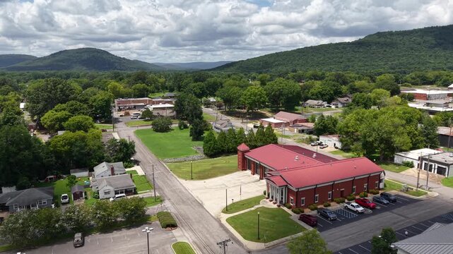 Aerial View of Residential Buildings and Green Trees in Scottsboro, Alabama