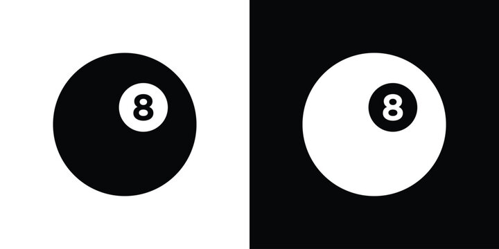 Pool 8 ball icon outline drawings set