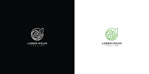 Fototapeta premium Minimal Letter B Logo with Green Leaf and Circle for Nature and Eco Brands