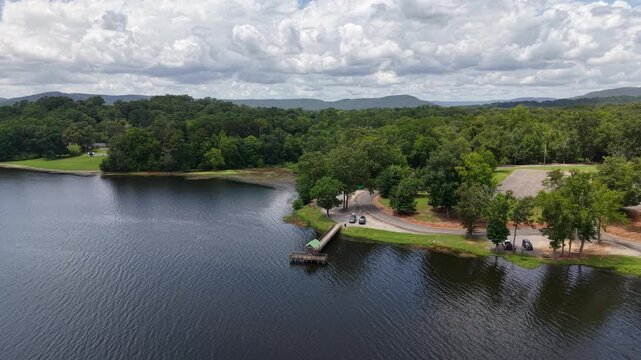 Aerial View of a Wooden Dock on the River in Scottsboro, Alabama