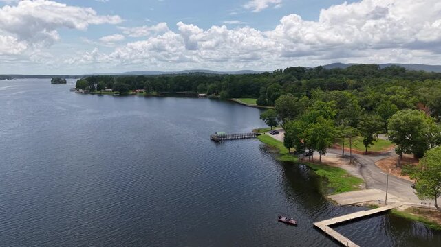 Aerial View of River Winding through Scottsboro, Alabama